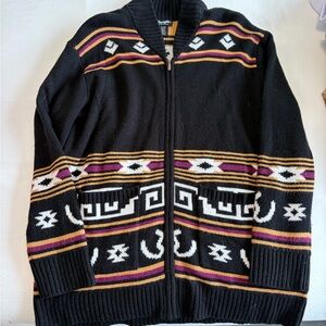 Wrangler Black Zip-Up Sweater with White, Purple, and Gold Accents